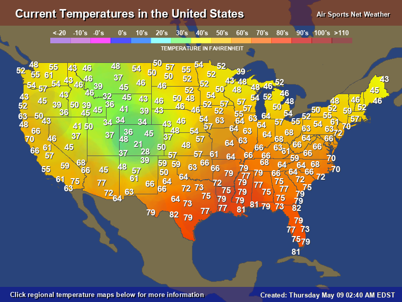 US Weather Current Temperatures Map