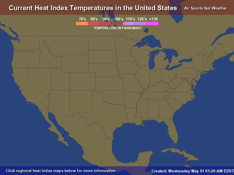 United States Current Heat Index from Air Sports Net