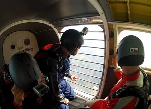 GoPro Survives 12,500 Fall - A View from Damn's camera before exiting the plane.