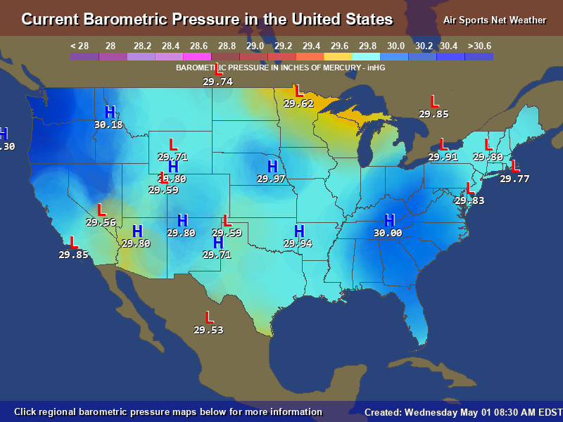 Barometric Pressure Map for the United States
