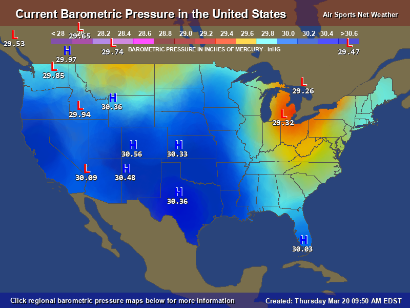 US Winds Maps, pressure Barometric-pressure