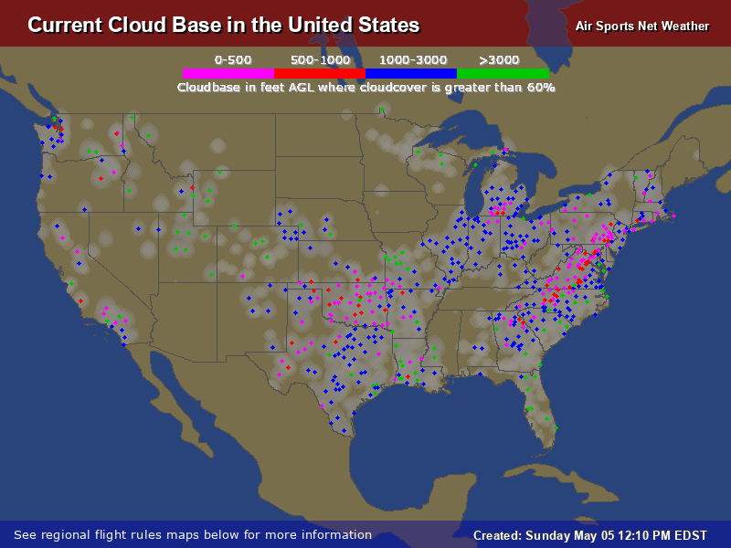 Current Cloudbase Weather Map for the United States
