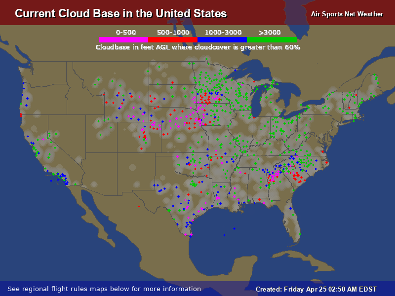 Current Cloudbase Weather Map for the United States