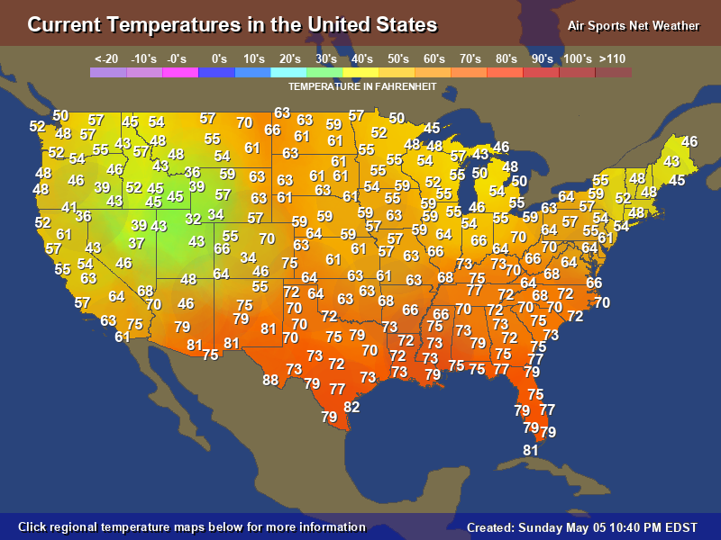 Current Temperature Map for the United States
