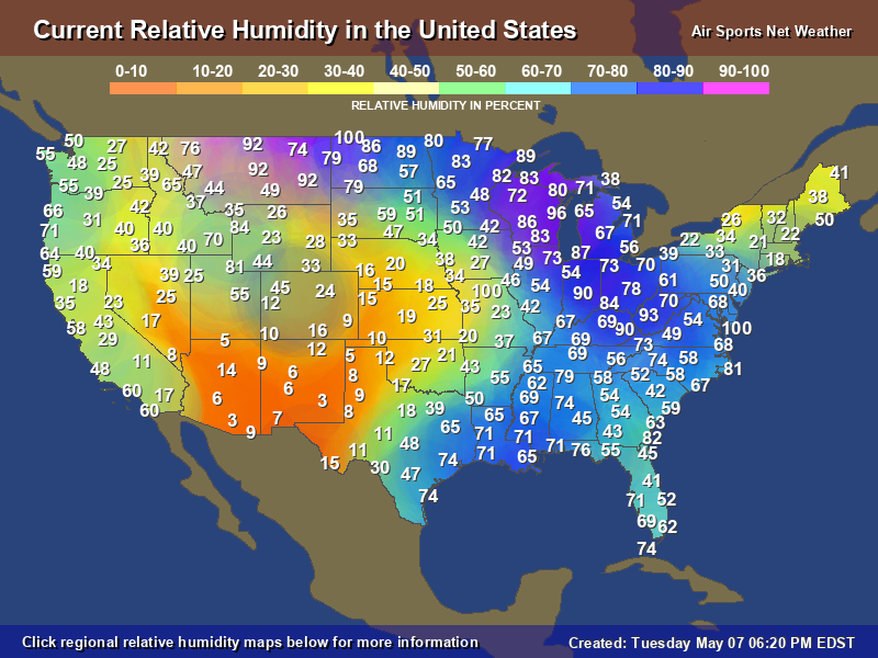Relative Humidity Map for the United States