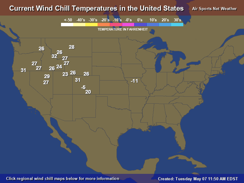 Wind Chill Map for the United States