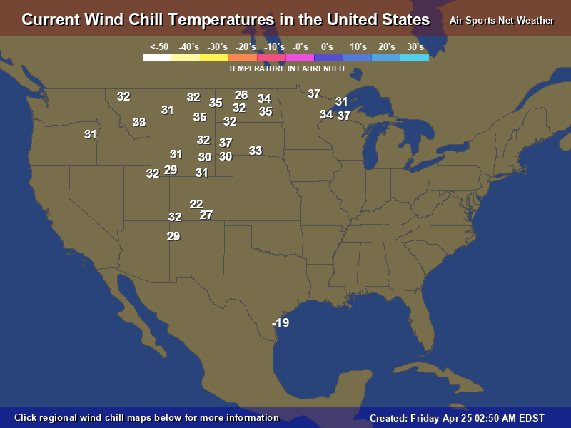 Wind Chill Map for the United States