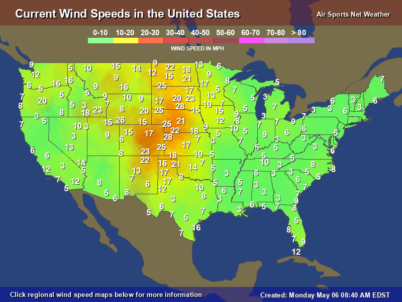 Wind Speed Map for the United States