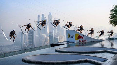 Brian Grubb jumping off a building in Dubai